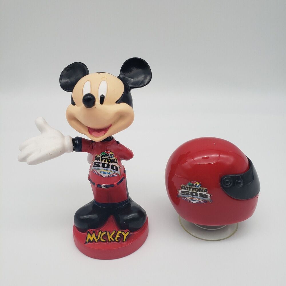 Disney 2004 NASCAR Daytona 500 Mickey Mouse Bobblehead & Helmet w Box